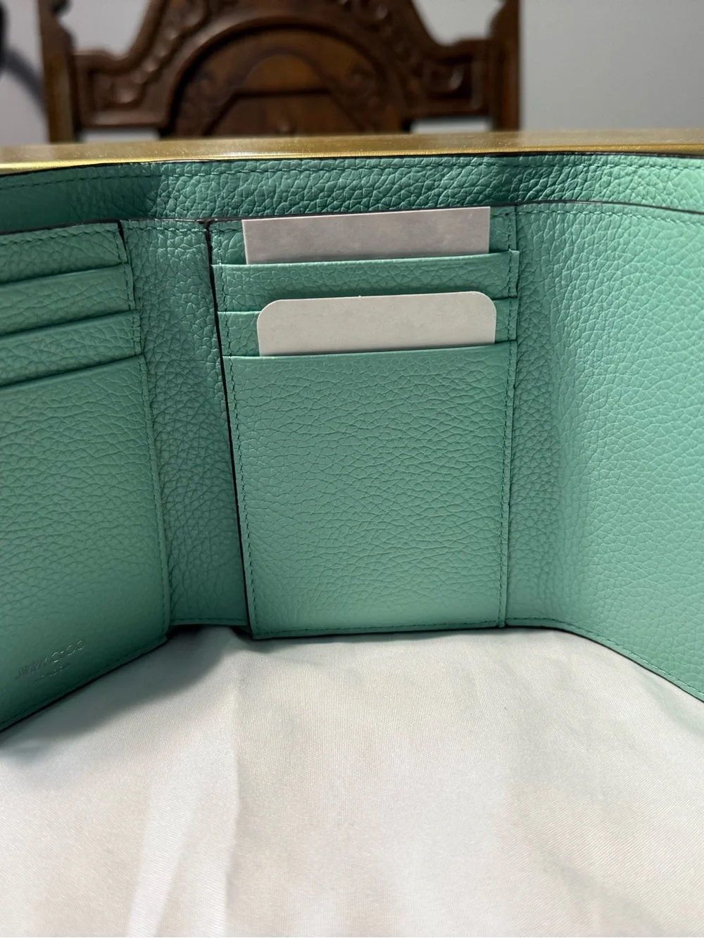 Jimmy Choo Mint Green and Cream Leather Mini Tote with Matching Card Wallet - Picture 7 of 9